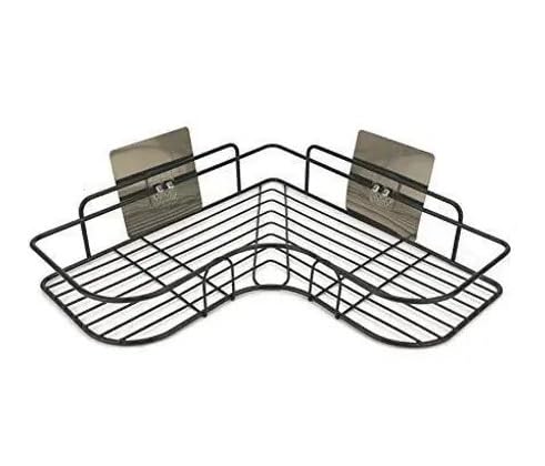 1PCS Packing Wall Mounted Self-Adhesive Bathroom Corner Shelf/Kitchen Rack & Holder - Bathroom Accessories (Material-GI Metal, Powder Coated Finish, Black,|Type -261 for Home and Kitchen
