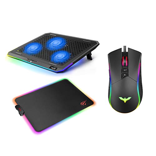 havit RGB Laptop Cooling Pad for 15.6-17 Inch Laptop and RGB Gaming Mouse Pad and RGB Gaming Mouse Wired Programmable