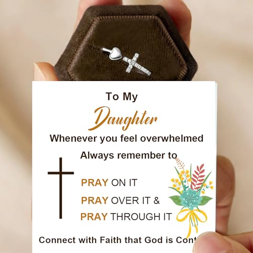 To My Daughter Rings S925 Sterling Silver Cross Ring for Women Cubic Zirconia Sterling Silver Adjustable Ring Christian Pray Cross Thumb Rings With Inspirational Card4