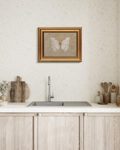 Image of VIYYIEA Vintage Gold Framed Wall Art for Living Room, White Butterfly Canvas Prints Home Decor, Oil Painting Picture, Bedroom Wall Decor Gifts for Friends or Family -【Morpho polyphemus】-(10L x 8W)