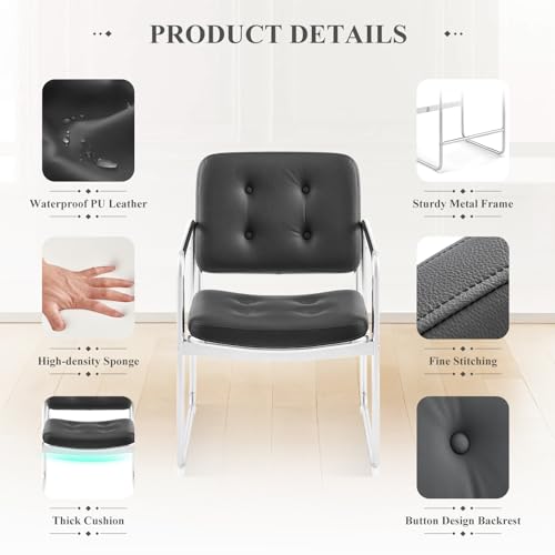 Image of MALOL Modern Accent Dining Chairs Set of 2, Button Faux Leather Upholstered Dining Room Arm Chair with Metal Legs for Dining Room /Kitchen /Living Room /Home /Restaurant /Coffee Shop, Black