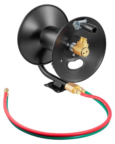 VEVOR Welding Hose Reel Hand Crank Rewind Hose Reel with 3FT Lead-in Hose and 9/16-18 B Fittings Ceiling/Wall Mount Heavy Duty Steel Reel for Workshops Garages (Welding Hose Not Included)