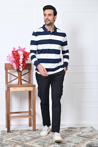 Image of ARBOUR Men Polo Neck Stripes Pocket Full Sleeves T-Shirt
