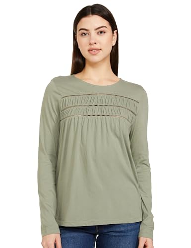 Image of Marks & Spencer Womens Solid Cotton Crew Neck Regular Fit Long Sleeve Top