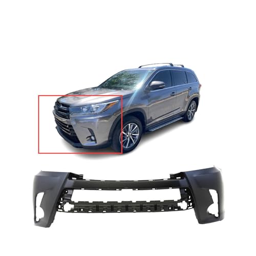 Image of FitParts Compatible with Toyota Highlander 2017-2019 Front Bumper Cover | Primed, Without Parking Sensor Holes, Hybrid, Ready to Paint, OEM 521190E937, TO1000427