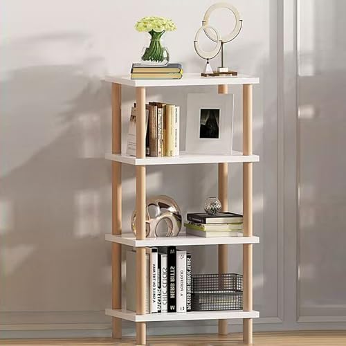 Hbluefat 4-Tier Solid Wood Shelf Bookcase, Modern Open Narrow Bookshelf, Free Standing Storage Rack, Multifunctional Display Stand for Home Office (White)