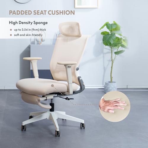 FLEXISPOT Foldex Silla de Oficina Ergonómica, Plegable con Apoyo Lumbar, Reposabrazos Regulables en Altura, Reposacabezas 2D, Silla de Escritorio de Malla para Oficina Casa-Blanco - imagen 9