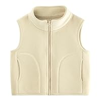 ANIMQUE Kinder Fleeceweste Eltern-Kind Einfarbig Weste Polarfleece Herbst Winter Stehkragen Ärmellose Jacke mit Reißverschluss, Hellkhaki 90