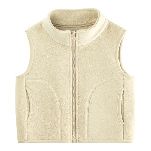 ANIMQUE Kinder Fleeceweste Eltern-Kind Einfarbig Weste Polarfleece Herbst Winter Stehkragen Ärmellose Jacke mit Reißverschluss, Hellkhaki 90
