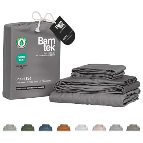 Bamtek 100% Viscose from Bamboo Sheets King Size, Super Soft King Bed Set, 4PC Cooling Sheets for Hot Sleepers, Organically Grown Bedding Sheets, Green King Size Sheets Set - Steel (76x80x18 Inch) Cover