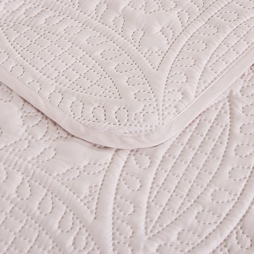 Image of Chezmoi Collection Austin Full /Double Oversized Bedspread Set, 3-Piece Pinsonic Quilted Lightweight Microfiber Bedspread Coverlet, Pink