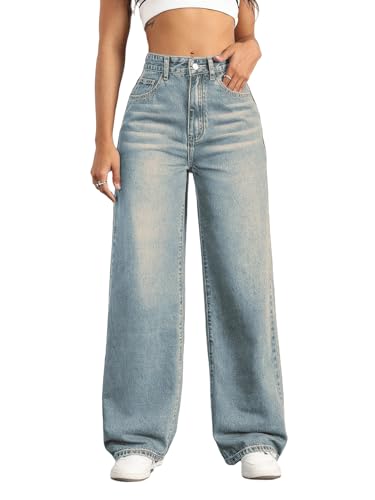 Image of Straight Leg Jeans for Women High Waisted Wide Leg Denim Pants