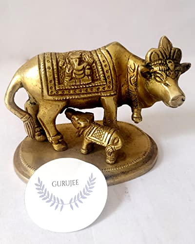 Guru Jee™ Brass Decor Holy Cow Calf Statue Nandi Murti Kamadhenu Idol Religious Gifts Showpiece For Home Mandir Temple Pooja #TOP6