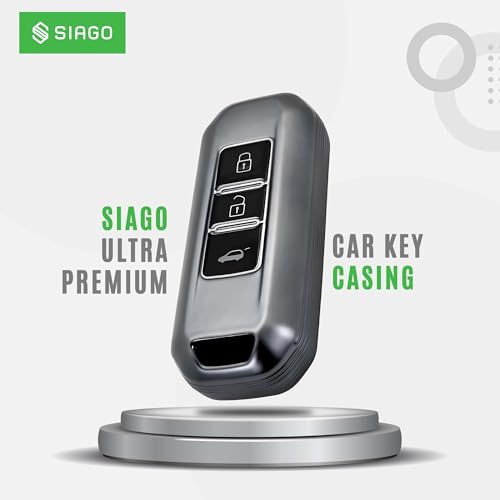 Image of SIAGO TPU Key Cover and Round Key Chain Compatible with Morris Garages MG Hector, 3 Button Flip Key (Grey)