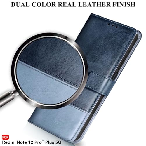 Image of TheGiftKart Flip Back Cover Case for Mi Redmi Note 12 Pro Plus 5G | Dual-Color Leather Finish | Inbuilt Stand & Pockets | Wallet Style Flip Cover for Redmi Note 12 Pro Plus (Faux Leather, Blue & Sky)