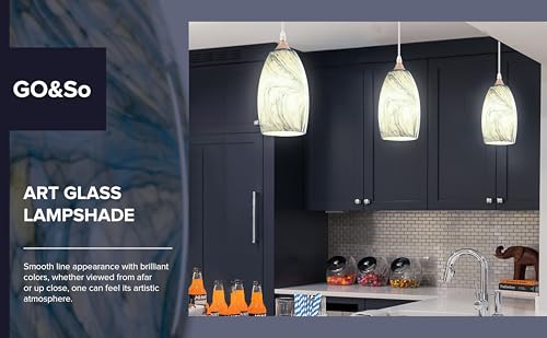 Image of GO&SO Ink-blue Glass Lamp Shade Set of 2,7.8 inch H x 4 inch D,Oval Pendant Light | 1.57 inch Fitter E26 Base,Hand-Blown Art Fixtures,Chandelier Shades for Kitchen Island,Hanging Light Shades