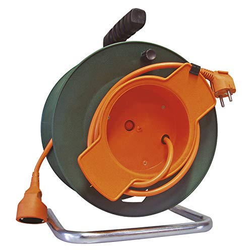 Garten-Kabeltrommel 25m, Schuko Verlängerungskabel auf der Trommel, mit Überhitzungsschutz und Kabelhalterung