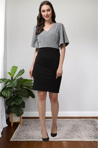 Image of POPWINGS Women Casual Grey Black Solid Self Design Bodycon Dress