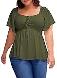 Eytino Plus Size Womens Tops Short Sleeve Sweetheart Neck Babydoll Blouse Dressy Casual Shirts Going Out Date Outfits,5X Green