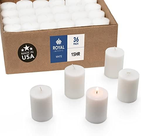 Votive Candle, Unscented White Wax, Box of 36, for Wedding, Birthday, Holiday & Home Decoration (15 Hour) by Royal Imports