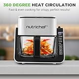NutriChef 4 QT Air Fryer & Grill | 8-1 Preset Cook Modes | Transparent Fry Bowl for Best Cooking Results | Cook Shrimp, Steak, Fries, Wings & More | 4 QT Glass Air Fryer & 1.2 QT Grill | White
