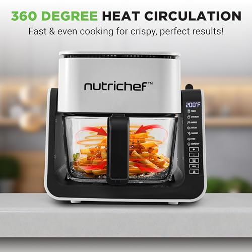 NutriChef 4 QT Air Fryer & Grill | 7-1 Preset Cook Modes | Transparent Fry Bowl for Best Cooking Results | Cook Shrimp, Steak, Fries, Wings & More | 4 QT Glass Air Fryer & 1.2 QT Grill | White by NutriChef - Used condition - Image 4