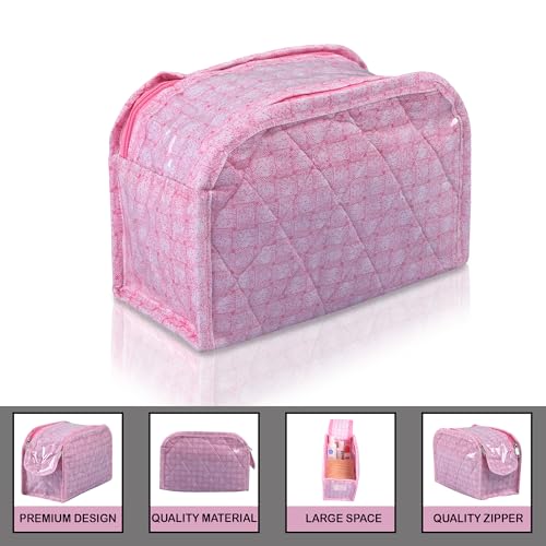 Image of Kuber Industries PVC Laminated Jewellery Pouches for Storage Necklace & Bangles with Zip | Jewellery Kit /Bag /Organiser for Women | Check D Shape Print - Pink