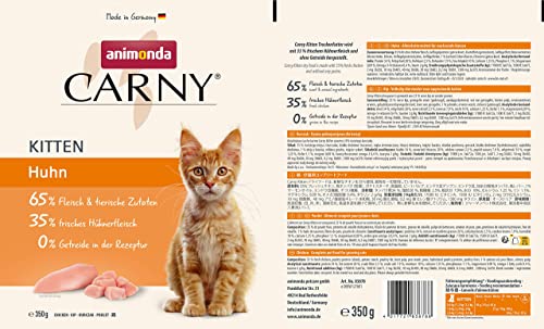 Carny Katzen Trockenfutter Kitten mit Huhn (1 x 350g), Kitten Getreide und Zuckerfreies Trockenfutter von animonda für wachsende Katzen (Packung mit 3)