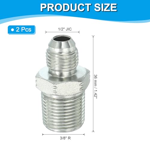 Image of PATIKIL Pipe Adapter Connector 1 /2 inch Male 74 Flare JIC x 3 /8 inch Male R Pipe Fitting 2 Pcs Oil Feed Restrictor Fitting Hydraulic Connector for Oil Steam Water Pipelines System