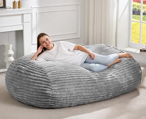 Image of Hobestluk 5FT Bean Bag Chairs Adult Bean Bag with Portable Handle Comfy Large Bean Bag Lounge Chair with Removable Cover for Living Room Bedroom (Stripe Grey, 5FT)