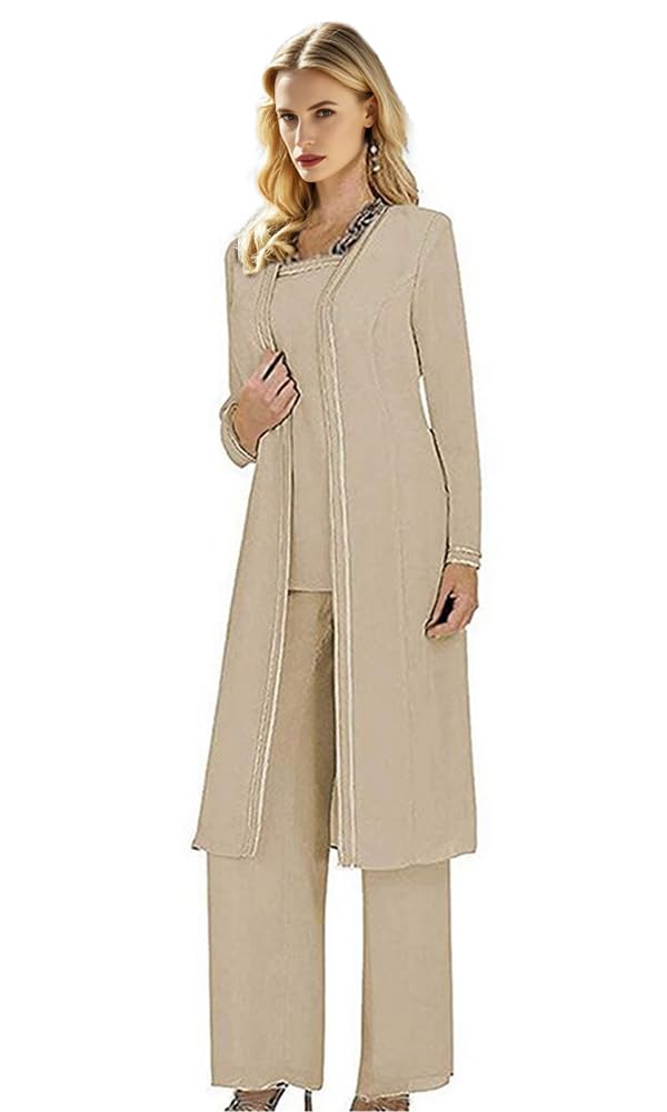 Botong 3 PC Chiffon Mother of The Bride Pants Suit Wedding Guest Outfit Formal Pantsuit for Women Champagne 18