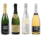 Sparkling Wine Sampler - Four (4) Non-Alcoholic Wines 750ml Each - Elivo Zero Zero Deluxe Sparkling, Princess Bollicine Bianco Extra Dry, Perle Blanc, and Tautila Espumoso Blanco