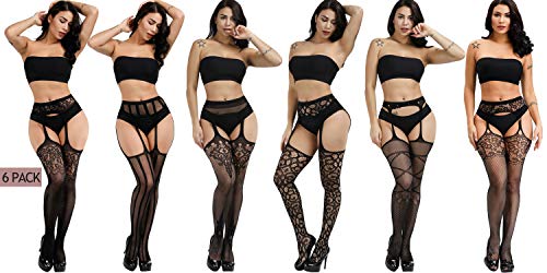 Image of Women's Floral Fishnet Stockings with Attached Garter Belt