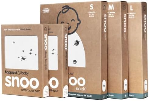 Happiest Baby The Big Bundle 100% Organic Cotton - Includes 3 SNOO Sacks and 2 SNOO Bassinet Fitted Sheets (Ivory)