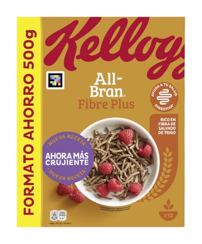 Kellogg's All Bran Fibre Plus 500g | Cereales de salvado de trigo muy ricos en fibra, aptos para vegetarianos e ideales para empezar el día