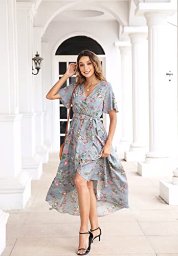 Image of VintageClothing Women's Wrap V Neck Floral Summer Dresses High Low Maxi Casual