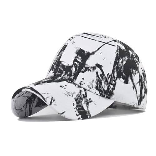 Casquette de sport unisexe en coton lavé motif tie-dye blanc et noir L
