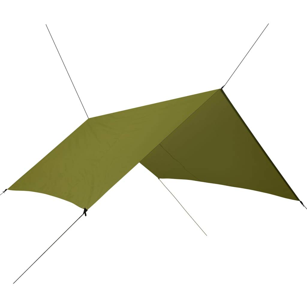 Outdoor-Tarp 3x2,85 m Grün, Mehrzweck Plane aus 180T Polyester mit PA-Beschichtung, Leichtes Zubehör für Camping und Hängematte, Inklusive 6 Heringe und 6 Abspannseile