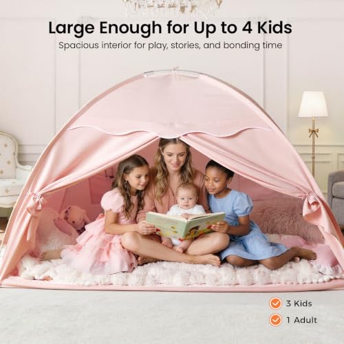 Image of Tiny Land Twin Bed Tent for Kids, 77 inch x 40 inch x 46 inch Pink Play Tent