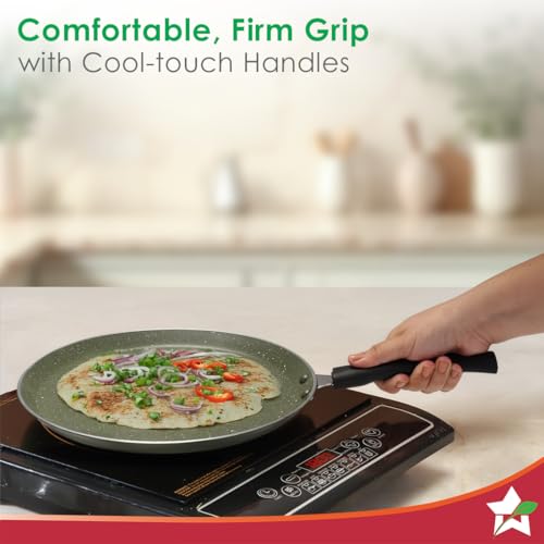 Image of Wonderchef Valencia Non-Stick 28 Cm Dosa Tawa | Cool Touch Bakelite Handle | Pure Grade Aluminium| PFOA Free| 1 Year Warranty | Olive