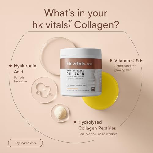 Image of hk vitals Marine Collagen Supplement (Lemon, 200g) | Vitamin C, E, Sodium Hyaluronate | For Healthy Skin, Hair & Nails (Pack of 2)