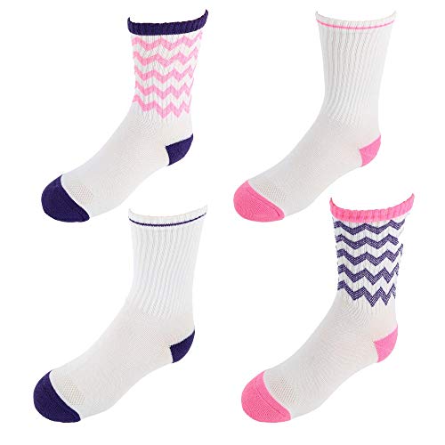 Hanes Girls Sport Crew Socks 4-Pack, L, Assorted