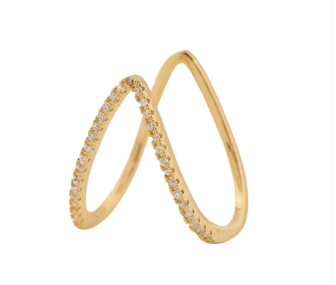 18K Gold Plated V-Shaped Ring with Cubic Zirconia | Elegant Chevron Design Stackable Dainty Band | Minimalist Waterproof Hypoallergenic Jewelry Gift for Her-image-35