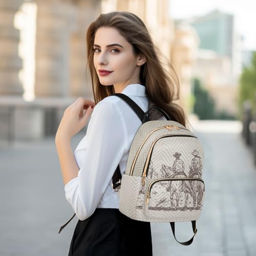 Image of Western Cowboy Quilted Backpack Purse for Women Fashion Small Backpack M | Shoulder Bag Travel Casual Daypack