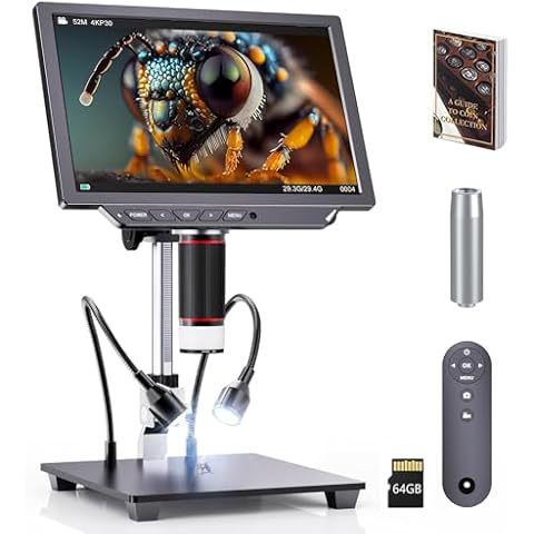 Dcorn 4K Digital Microscope - 2000X Magnification, 10" Coin Microscope with 52MP Camera Sensor, Microscope for Adults for Soldering, Full Coin Observation, 64GB TF Card & Coin Guidebook Included Cover