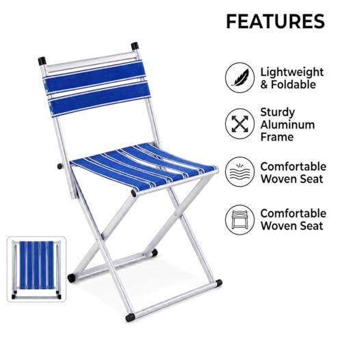 Image of AARKRI SALES Portable Folding Stool - Heavy Duty Outdoor Chair for Camping, Hiking, Fishing, Picnic - Collapsible Mini Travel and Garden Seat (Foldable Chair Blue new)