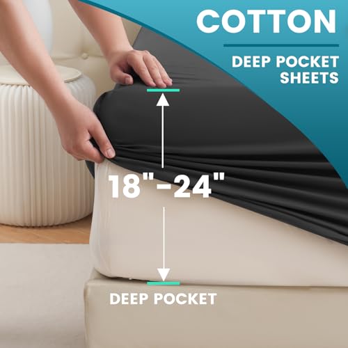 Bedlifes California King Sheet Set, Extra Deep Pocket 18-24 Inches, 1000Thread Count 100% Egyptian Cotton, Soft and Breathable 4-Piece,Black