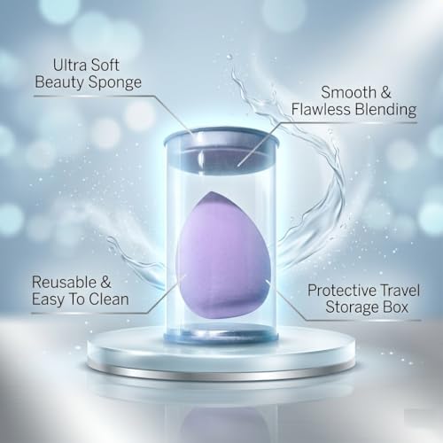 Image of Premium Beauty Blender Makeup Sponge with Plastic Storage Bottle | Ultra Soft Reusable Cosmetic Puff for Foundation, Concealer & Cream Blending | Travel Friendly Makeup Blender Sponge 1 Pc (Color May Vary)