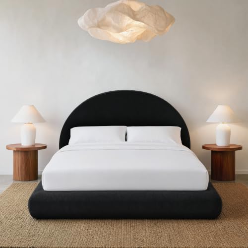 Image of RECCI AirFrame Half-Moon Upholstered Queen Platform Bed Frame | Velvet Curved Arched Base, 6-Inch Thickness Headboard, 5 Inch Fully Round Cushioned Foam, No Box Spring Needed, Easy Assembly