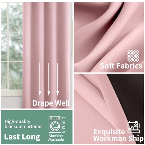QUEMAS Pink Blackout Curtains for Kids Bedroom 72 Inch Length, Thermal Insulated 100% Light Blocking Soundproof Grommet Thick Window Curtains for Baby Nursery, 2 Panels, Each 52 Inch Wide - Image 4